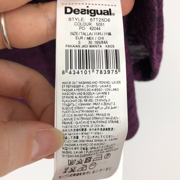 Desigual NWT Purple Heathered Regina graphic tulip hem 3/4 sleeve shirt SP - Picture 6 of 16